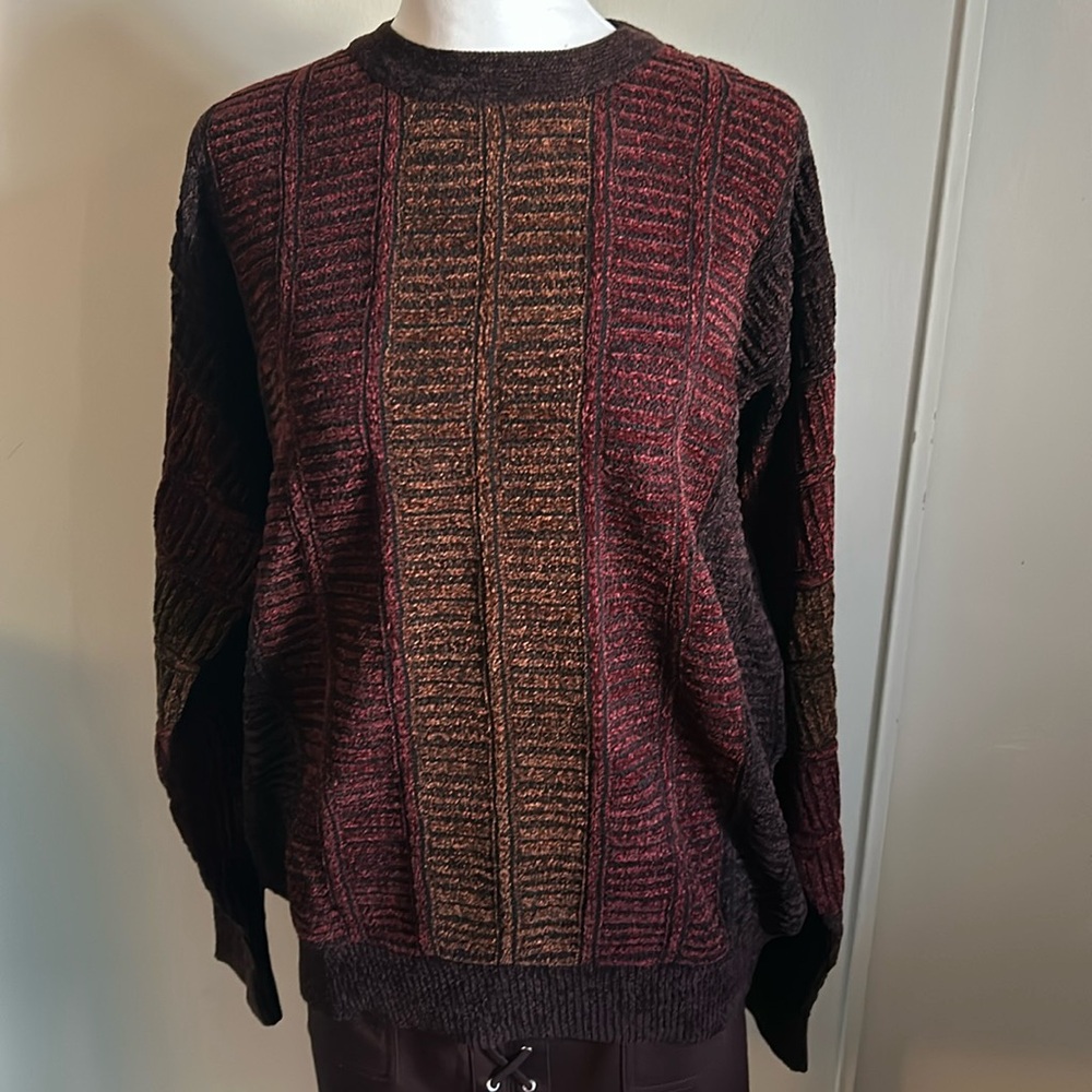 Vintage Norm Thompson Unisex Chenille Textured Multicolor Boyfriend Sweater